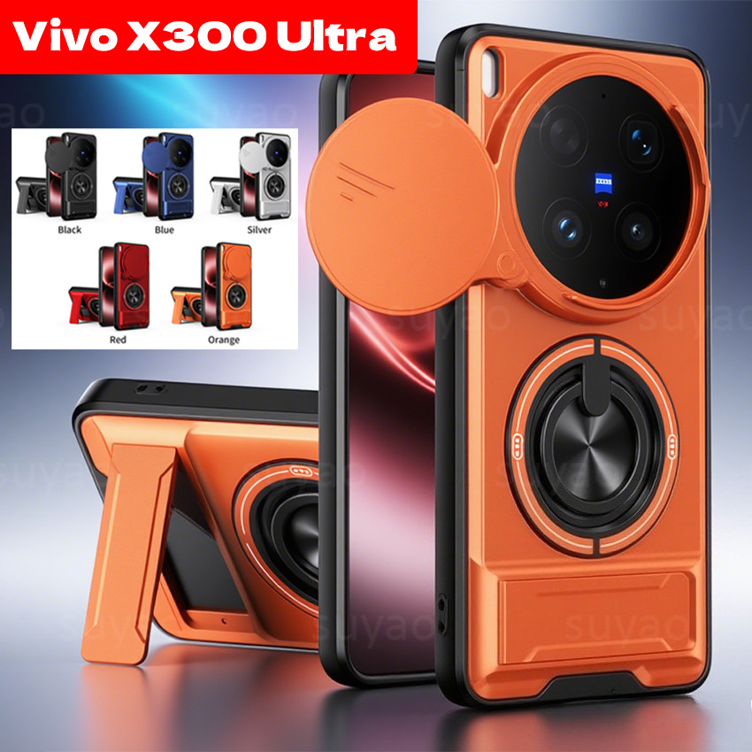 สําหรับ Vivo X300 Ultra X300Ultra 2026 เคสโทรศัพท์เลนส์กล้องหน้าต่างบานเลื่อนผู้ถือปลอก VivoX300Ultra VivoX300 Pro แหวนแม่เหล็กวงเล็บคู่กันกระแทกฝาหลัง