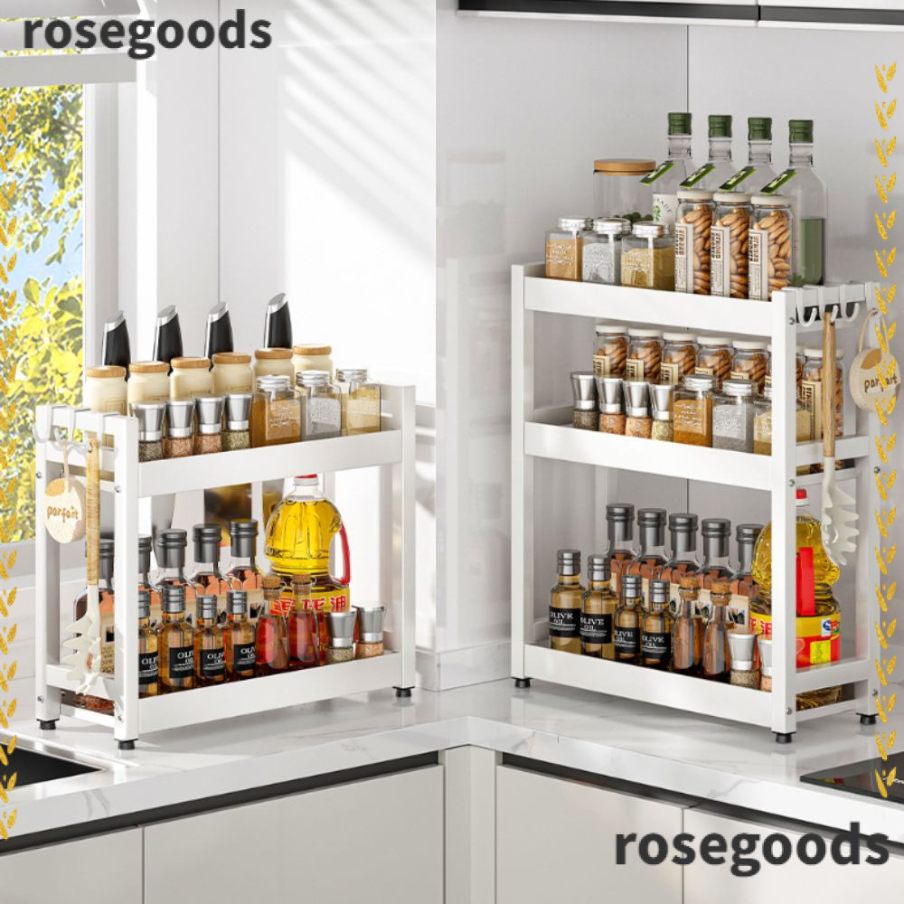 ROSEGOODS ที่จัดระเบียบเครื่องปรุงในครัว,ชั้นวางเครื่องเทศสแตนเลส 2/3 ชั้น,ชั้นเก็บของในครัวอเนกประสงค์ในบ้าน