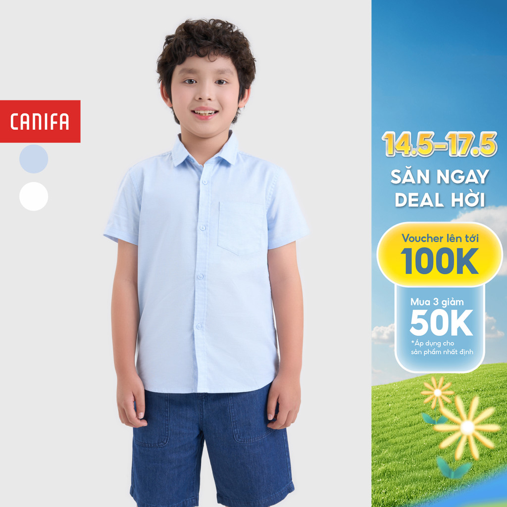CANIFA เสื้อเชิ้ตเด็กชายคอปกเยอรมันและแขนสั้น 2TH25A001