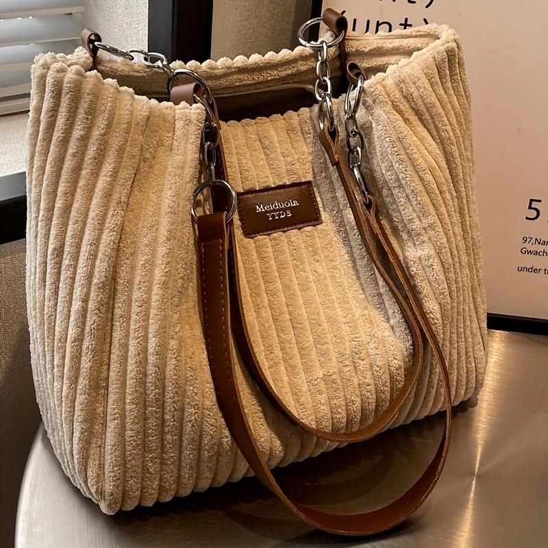 Versatile Commuter Tote Bag Stylish Corduroy Shoulder Bag for Women