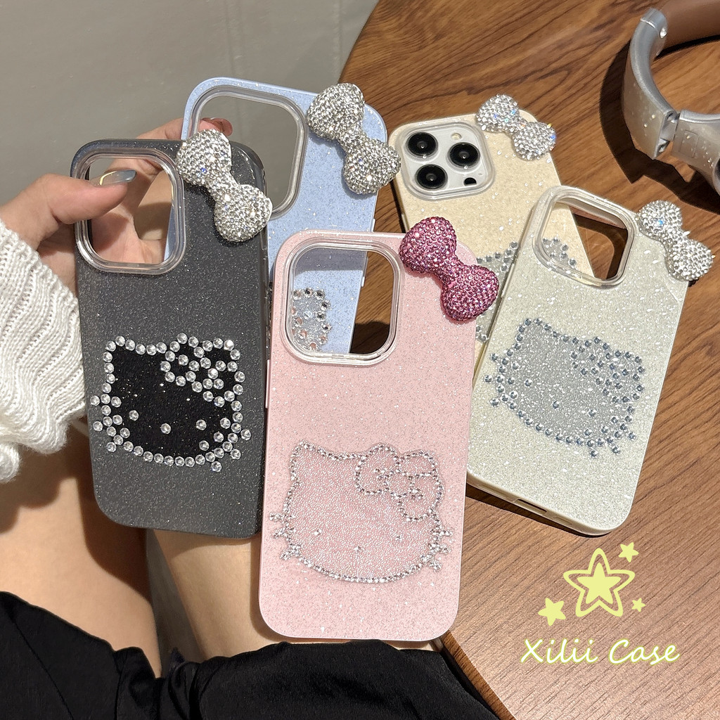 เคสIMDผงกระพริบ ตุ๊กตาโบว์ ลายคิตตี้ สไตล์ฮิต สำหรับIPhone 17 16 XR 11 13 AIR 15 12 14 Pro Max XS X 7 14 8 16 Plus SE