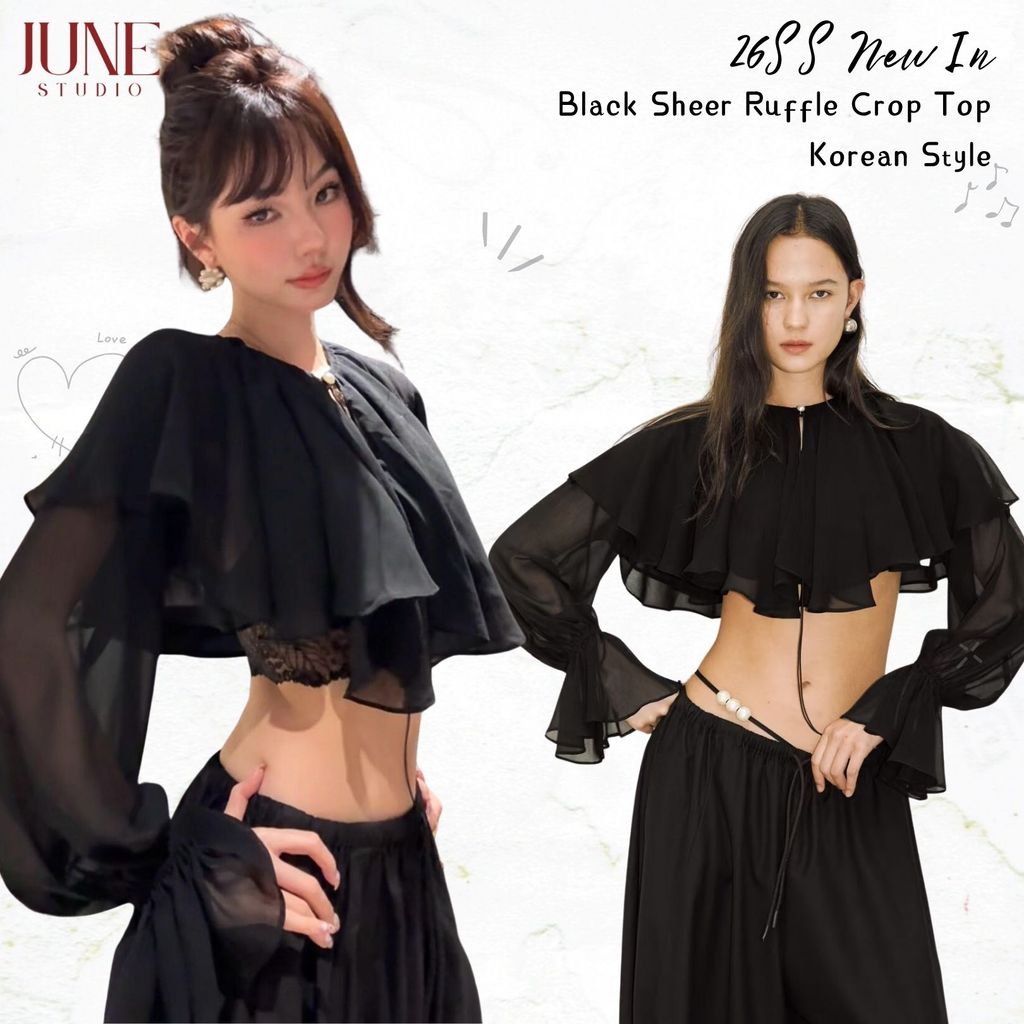 ❗️❗️❗️【Ready to Ship】❗️❗️❗️【June Studio】เสื้อคลุมซีทรูสีดำ เสื้อคลุมบาง ดีไซน์ผูกเชือก สไตล์ฝรั่งเศส กันแดด ใส่ไปคาเฟ่ ทะเล พร้อมส่ง