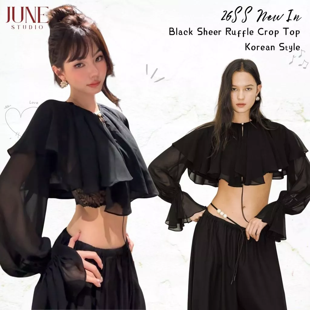 ❗️❗️❗️【Ready to Ship】❗️❗️❗️【June Studio】เสื้อคลุมซีทรูสีดำ เสื้อคลุมบาง ดีไซน์ผูกเชือก สไตล์ฝรั่งเศส กันแดด ใส่ไปคาเฟ่ ทะเล พร้อมส่ง