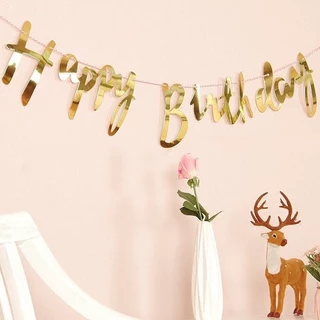 GeeParty ธงแบนเนอร์ “สุขสันต์วันเกิด” สำหรับตกแต่งงานวันเกิด สีทอง สีเงิน สีโรสโกลด์