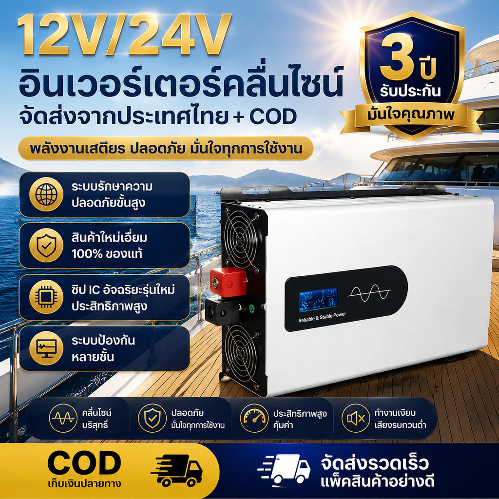 【COD】3500W-5000W Inverter pure sine wave รุ่น12v/24VตัวแปลงไฟDC TO AC220V อินเวอร์เตอร์เพียวซายเวฟ