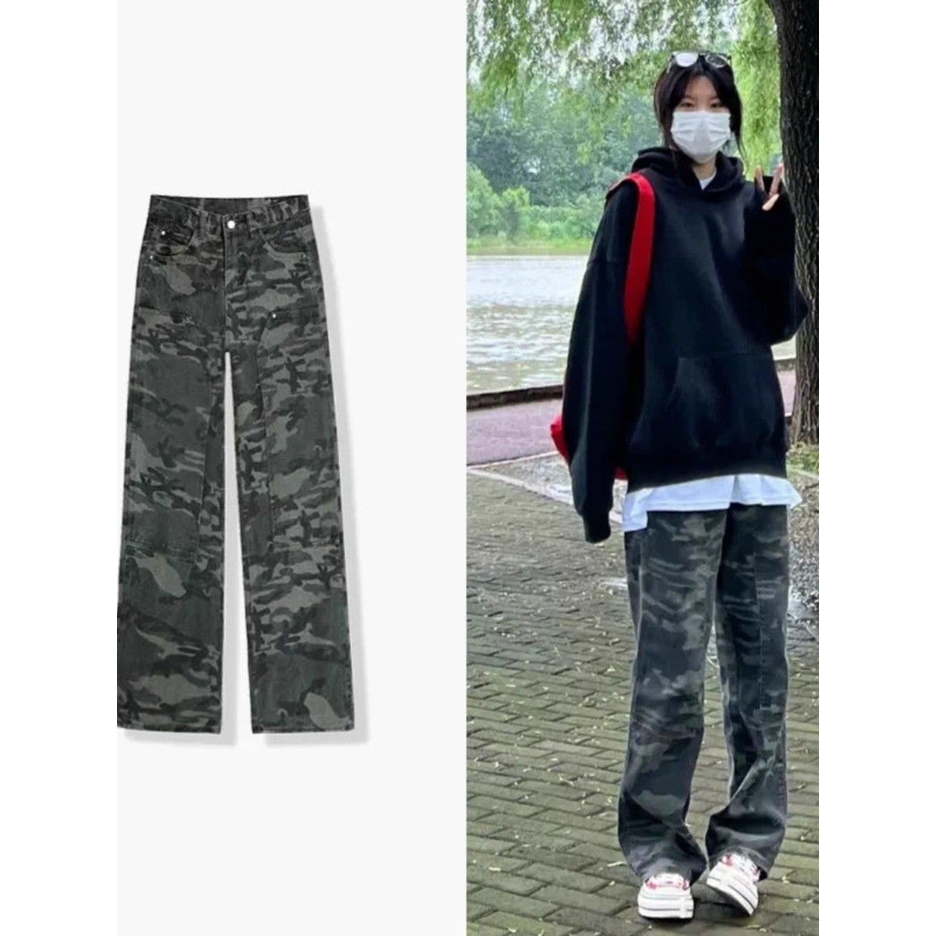 Cleanfit Street Wear Overalls Logging กางเกงผู้ชายฤดูร้อน American High Street Camouflage กางเกงลําล