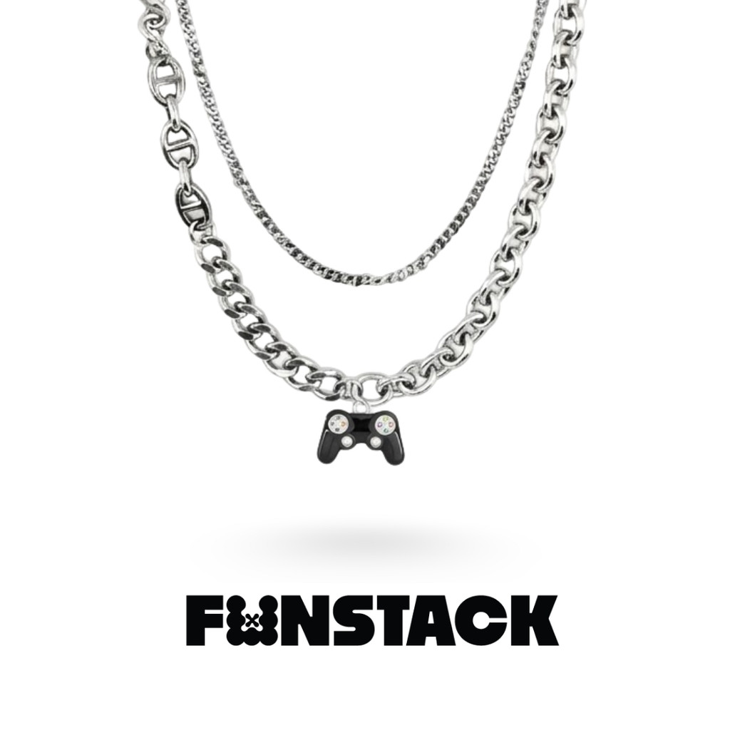 FUNSTACK สร้อยคอแบบสองเลเยอร์ Game On Play Game Console Silver Stainless Steel