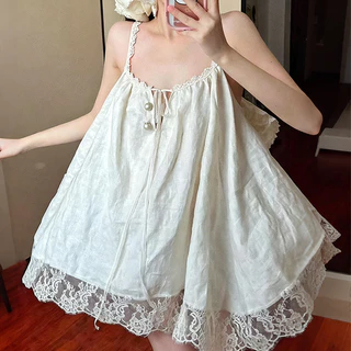 ขายดี! ชุดนอนเดรสสายเดี่ยวลูกไม้ สไตล์สาวหวาน ใส่สบายตลอดคืน JD