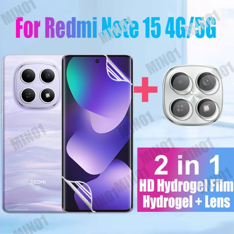 2 in 1 Soft Hydrogel Screen Protector สําหรับ XIaomi Redmi หมายเหตุ 15 Pro + 13 14 Pro Plus 4G 5G คลุมทั้งหมดป้องกัน HD ฟิล์ม + ฟิล์มเลนส์กล้อง