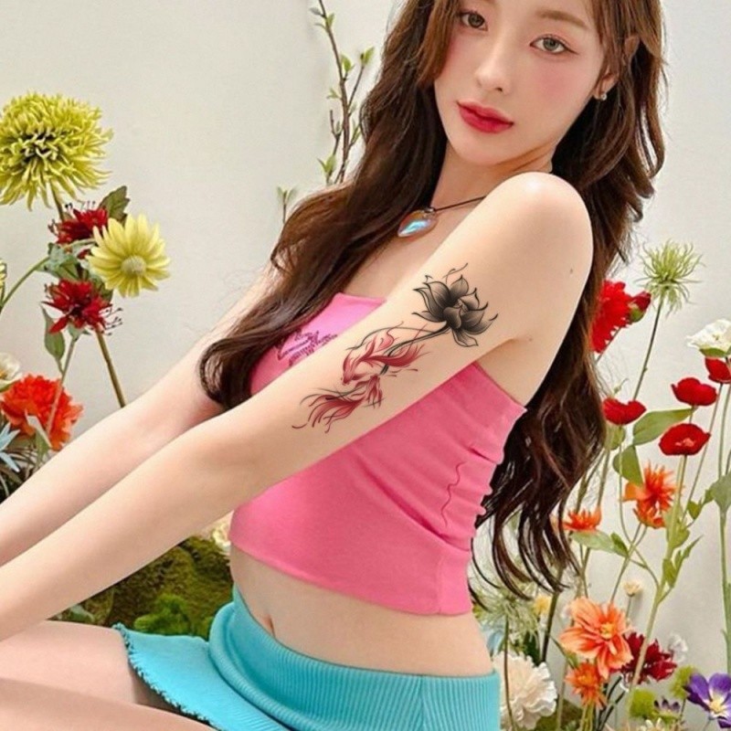 สติกเกอร์รอยสักลายดอกบัวสีดำสำหรับผู้หญิง ติดทนนานถึง 7 วัน - รูปที่ 4