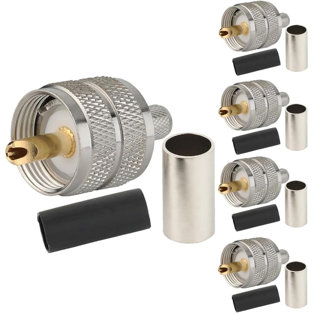 แพ็ค 5 UHF PL-259 PL259 ชาย-ปลั๊ก CRIMP Connector อะแดปเตอร์สําหรับ RG58/U LMR195 (UHF ชาย CRIMP RG5