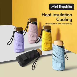 Mini Sun Umbrella Small Pocket Rain Umbrella Vinyl Folding UV Ultraviolet Protection Sun Shade Pocket Parasol Capsule