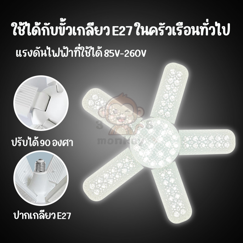 หลอดไฟ เอลอีดี ไฟเพดาน ทรงใบพัด พับเก็บได้ ขั้ว เอ27 400วัตต์ 600วัตต์ แสงขาว แสงวอร์ม สว่างมาก