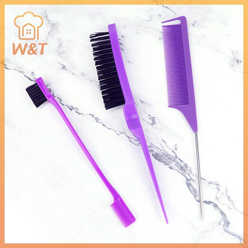 [W&T] 3 ชิ้น Hair Styingb Hair Brush Set, Teasing Edge Brush Rat Tailb สําหรับผมหยิก/ตรง/เปียก/แห้ง/