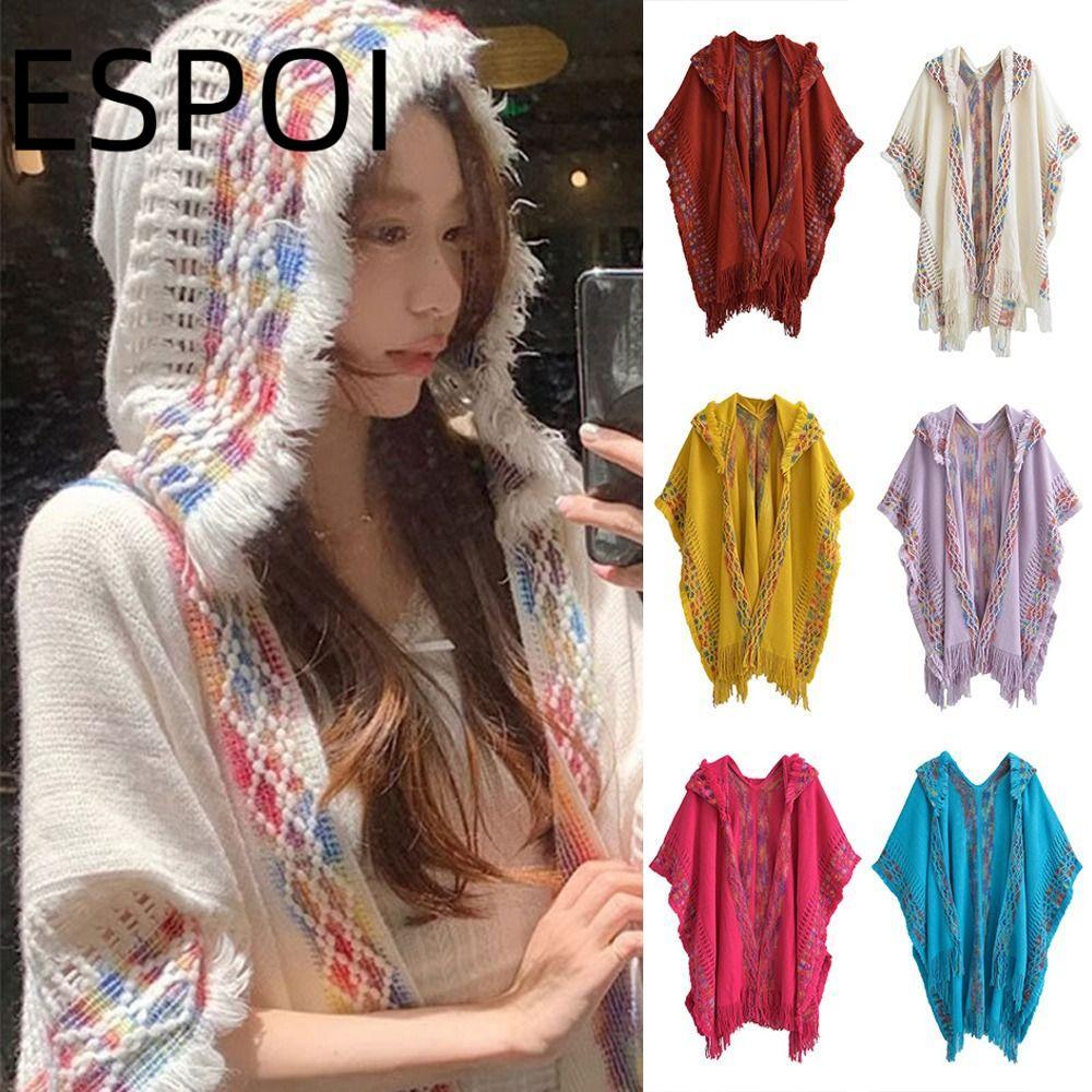 ESPOI ผ้าคลุมไหล่แบบถัก สไตล์ม้งเก๋ไก๋ สำหรับผู้หญิง อบอุ่นและตามสมัยในฤดูหนาว