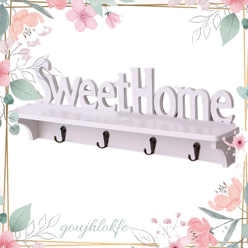 1 PC 4 ตะขอชั้นวางหมวก Key Holders Sweet Home Words Storage ชั้นวางตะขอแขวนติดผนังชั้นวาง Home Stora
