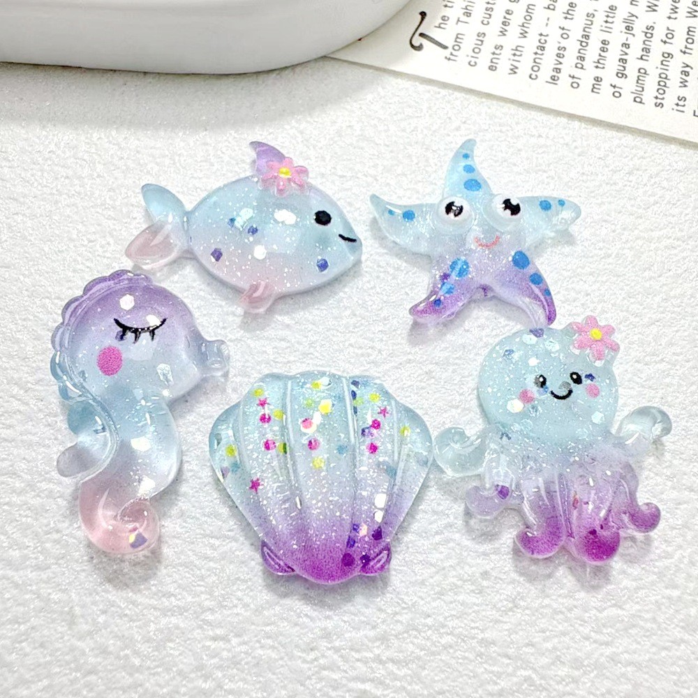 10 ชิ้น Shinny Sea Animals เรซิ่น Charms สําหรับ DIY