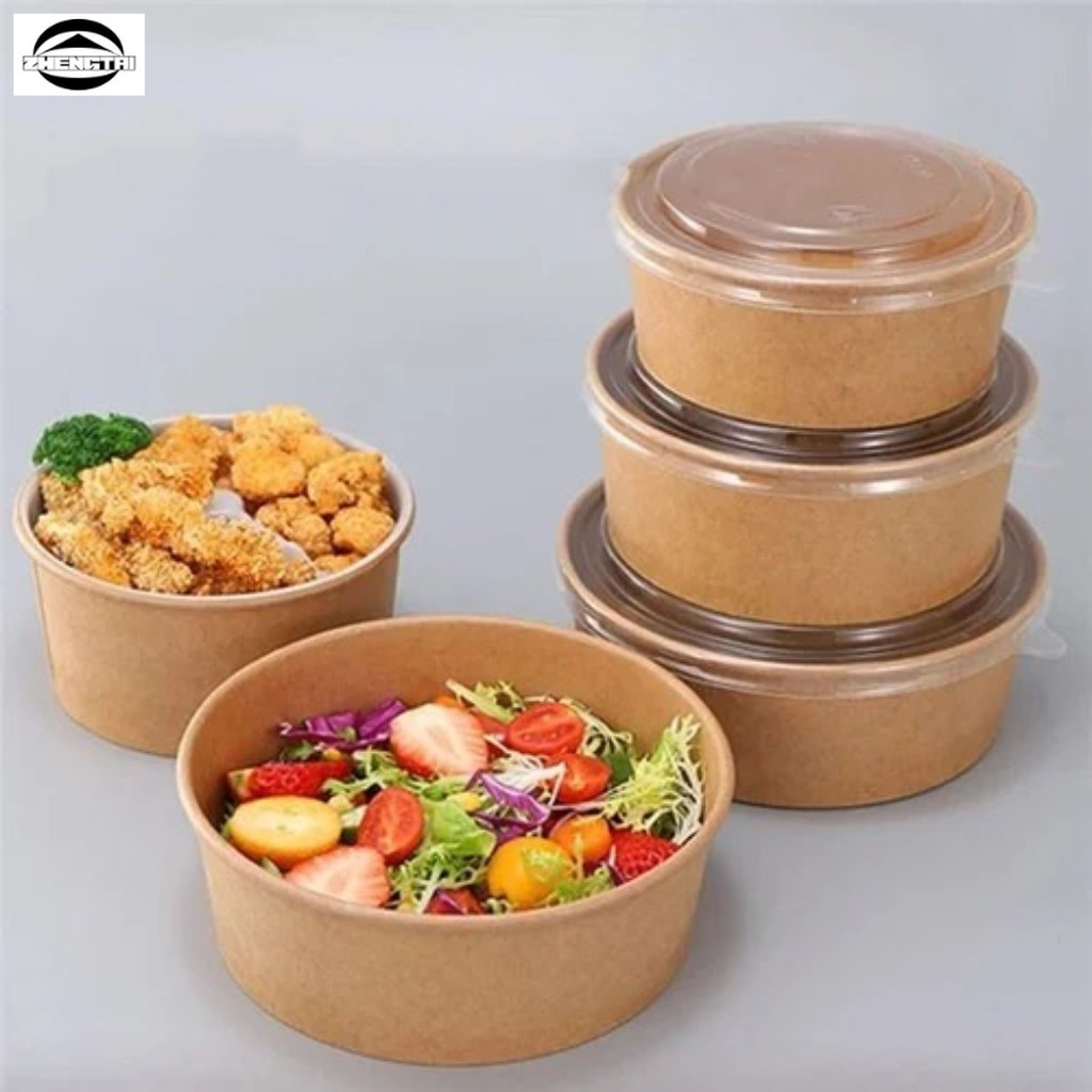 ถ้วยกระดาษคราฟท์ ฝาปิด PP ใส (มีทั้งถ้วยพร้อมฝาและมีแบบขายแยก) Food Grade กล่องอาหารเดลิเวอรี่