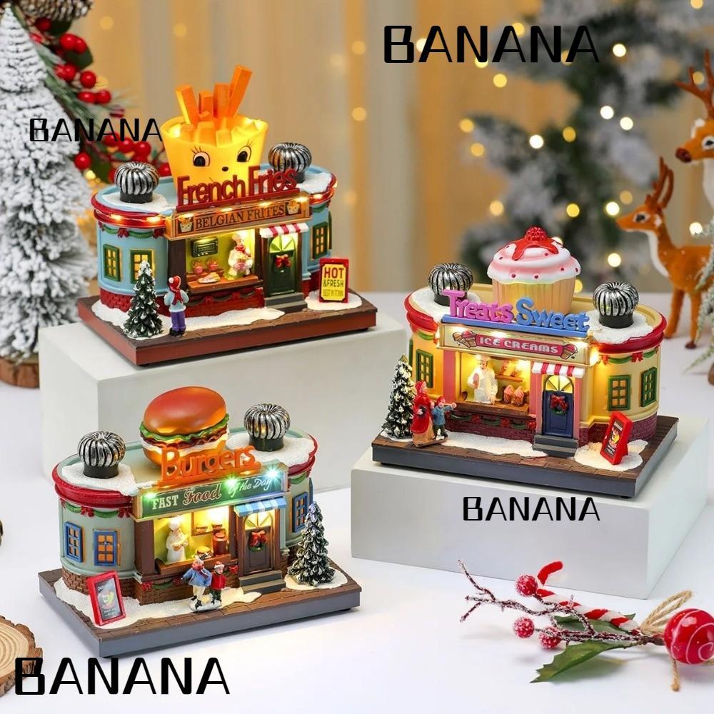 BANANA1 กล่อง Octave เรืองแสง, เรซิ่นไฟคริสต์มาสเด็กกล่องดนตรี,สร้างสรรค์หมุนคริสต์มาส Luminous Hous