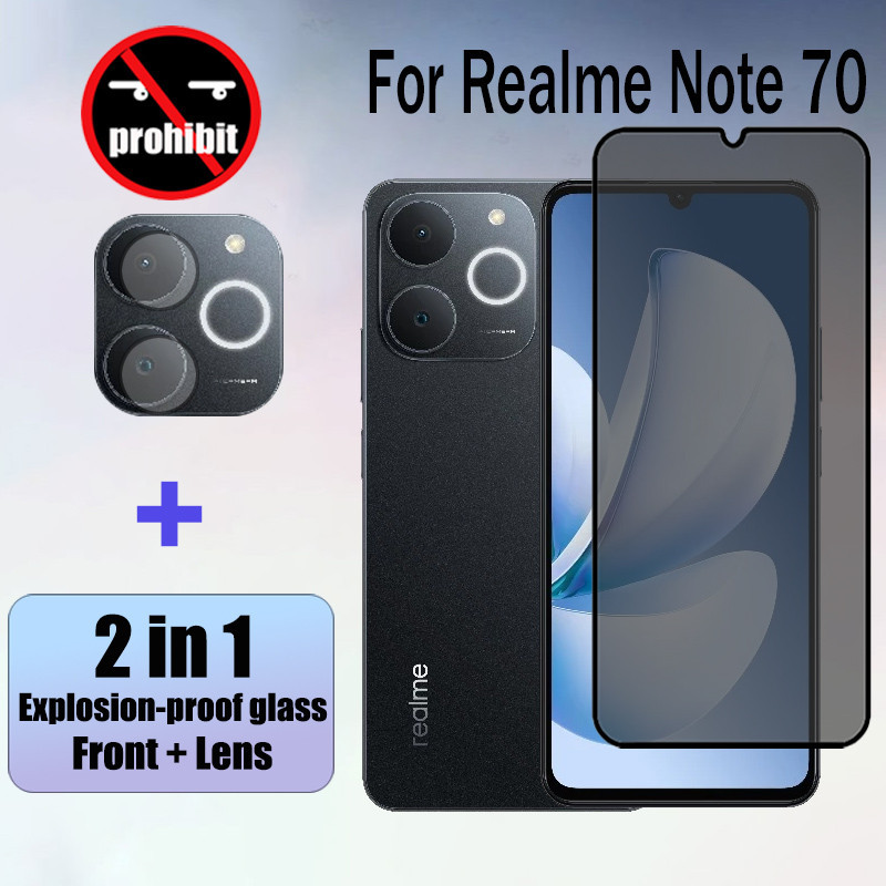 2 in 1 Anti-spy กระจกนิรภัยความเป็นส่วนตัวป้องกันหน้าจอฟิล์มสําหรับ Realme Note 70 60x 60 50 4G + ฟิล์มเลนส์กล้อง