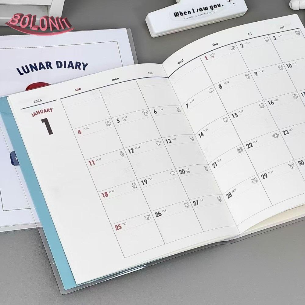 BO Schedule Life Planner Book, พร้อมปฏิทิน Minimalist Student Study Diary Planner, Habit Trackers ปกแข็ง Retro PVC Journal Notebook สะท้อนแสงรายเดือน