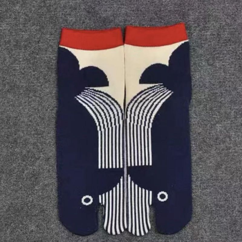 可爱搞怪女款分趾中筒袜抽象丑萌花鳗水族馆情侣袜子闺蜜个性潮袜Cute Funny Women's Mid-toe Socks Abstract Ugly Cute