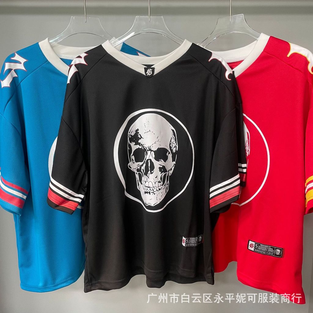 HJZ6 Street Style Hip Hop GOD SPEED hip hop jersey Skull Mesh Short Sleeve Summer Thin Style T T-shi