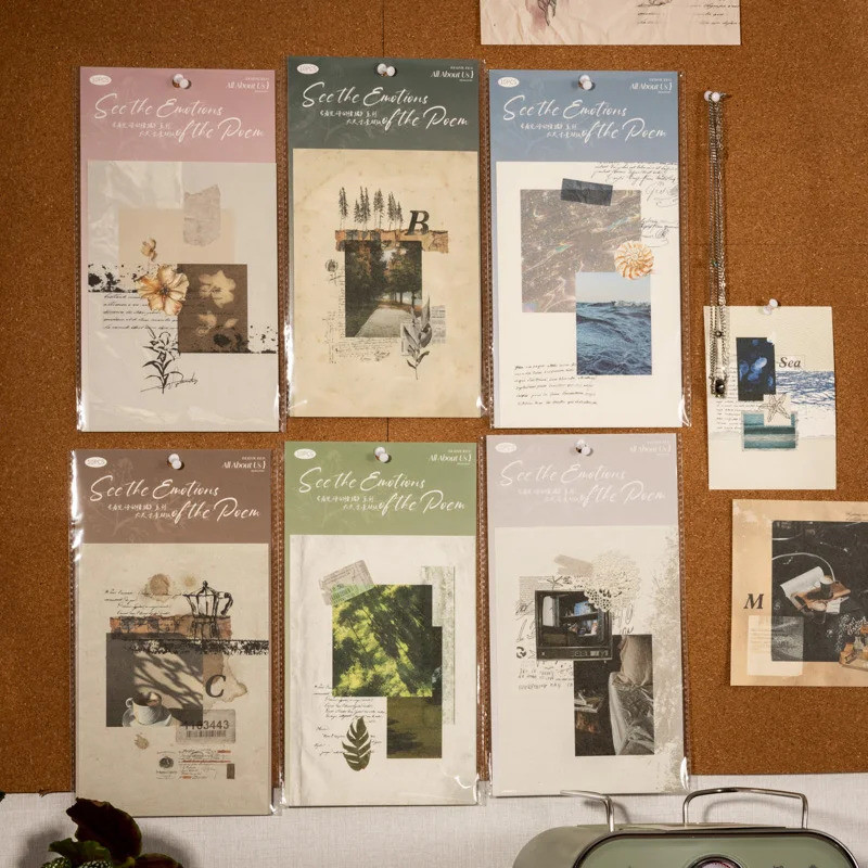 Journal GO 10pcs Emotion of Poem Vintage Plant ดอกไม้ Collage วัสดุกระดาษ Creative Junk Journal พื้น