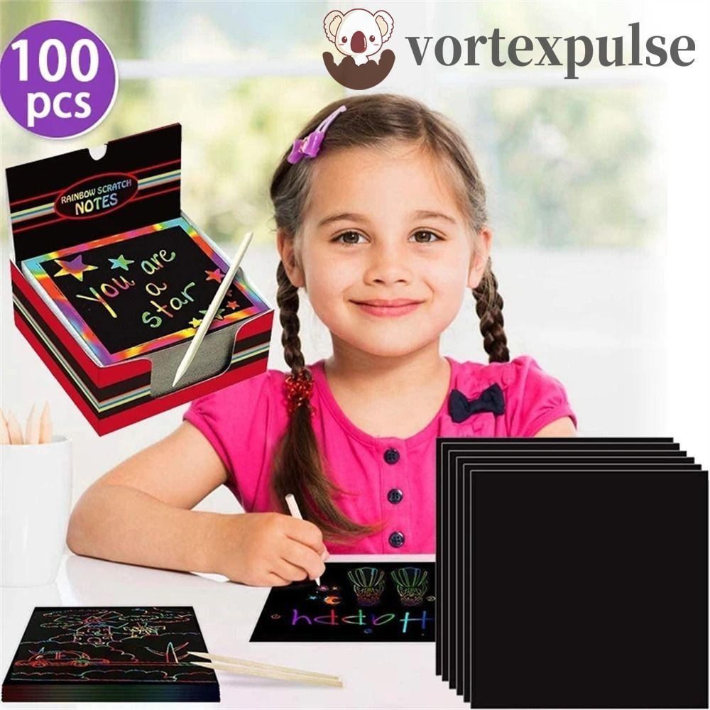 VORTEXPULSE Scratch Art กระดาษ Art Craft 100 PCS Scratch Art Craft Magic สีสัตว์เรขาคณิต Rainbow Scr