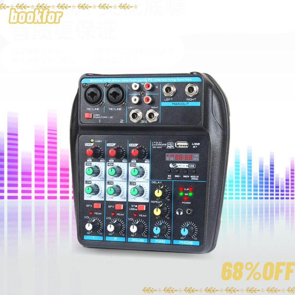 BOOKFOR DJ Console Mixer, with 48V Phantom Power Bluetooth Audio Mixer, Portable 4 Channel Monitor K