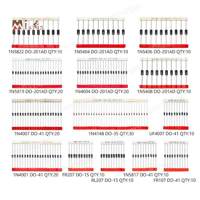 Mi4743200Pcs Fast Switching Schottky Diode Kit 1N4001 1N4004 1N4007 1N5408 UF4007 FR207 1N5817 1N581