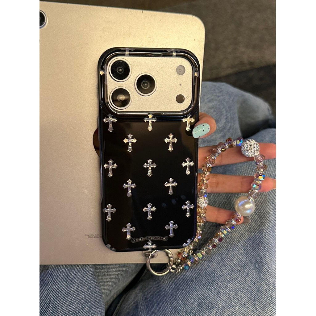 เคสโทรศัพท์ Fine Glitter Cross Chain กันกระแทกสไตล์พรีเมี่ยม Glitter Texture สําหรับ iPhone 17 Pro Max 16 Pro Max 15 Pro Max 14 Pro Max