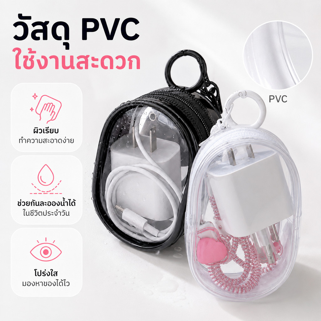 กระเป๋าจัดเก็บสายเคเบิ้ล แบบใส น้ำหนักเบา พกพาสำหรับเดินทาง Bag PVC