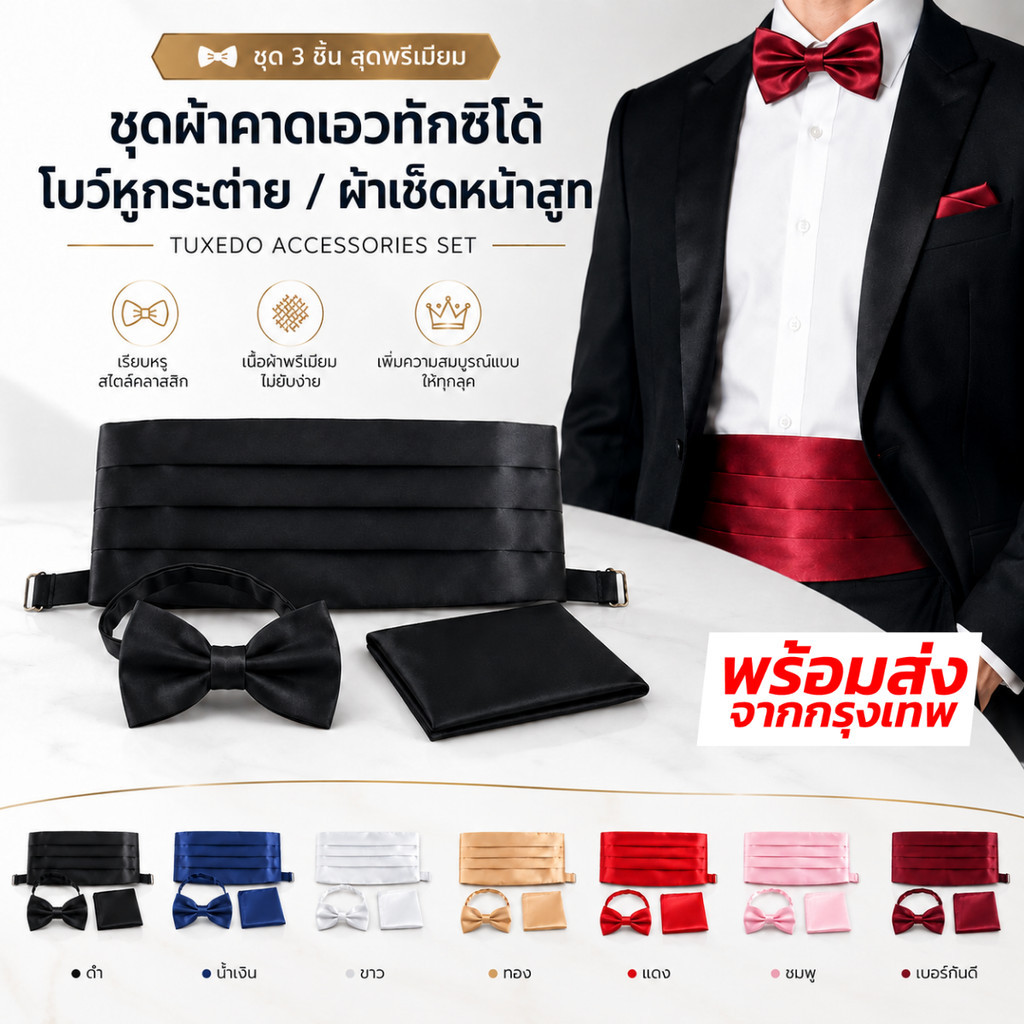 ชุด ผ้าคาดเอวทักซิโด้ / โบว์หูกระต่าย / ผ้าเช็ดหน้า - พร้อมส่ง มีสต๊อก-Outlet Store