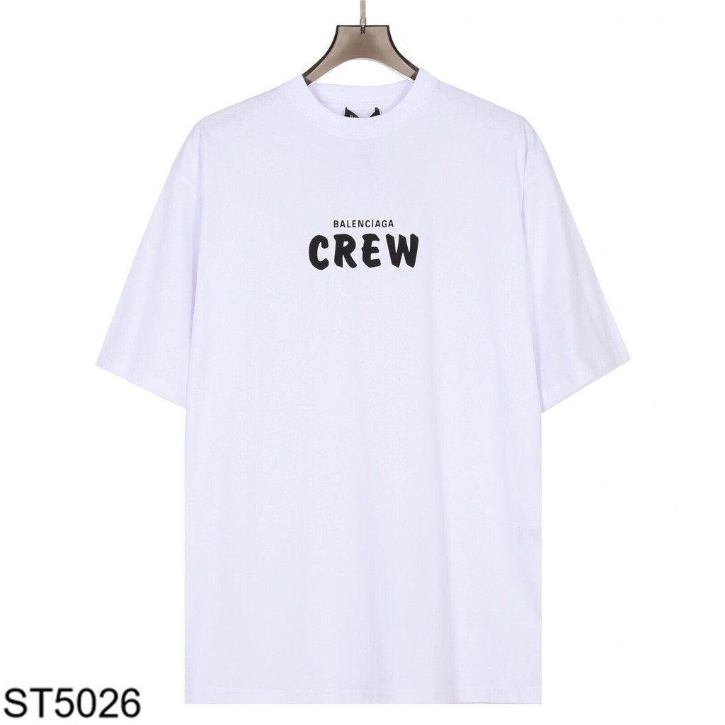 BALENCIAGA/BALENCIAGA 2026 คลาสสิกรอบคอแขนสั้นเสื้อยืดผู้ชายผู้หญิงตัวอักษรหลวมธุรกิจสไตล์ใหม่ญี่ปุ่