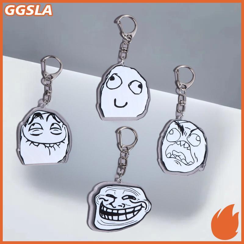 GGSLA 4 ชิ้นตลก TrollFace อะคริลิคพวงกุญแจสําหรับกระเป๋า Haning อุปกรณ์เสริม Key แหวนจี้เครื่องประดับเพื่อนของขวัญใหม่