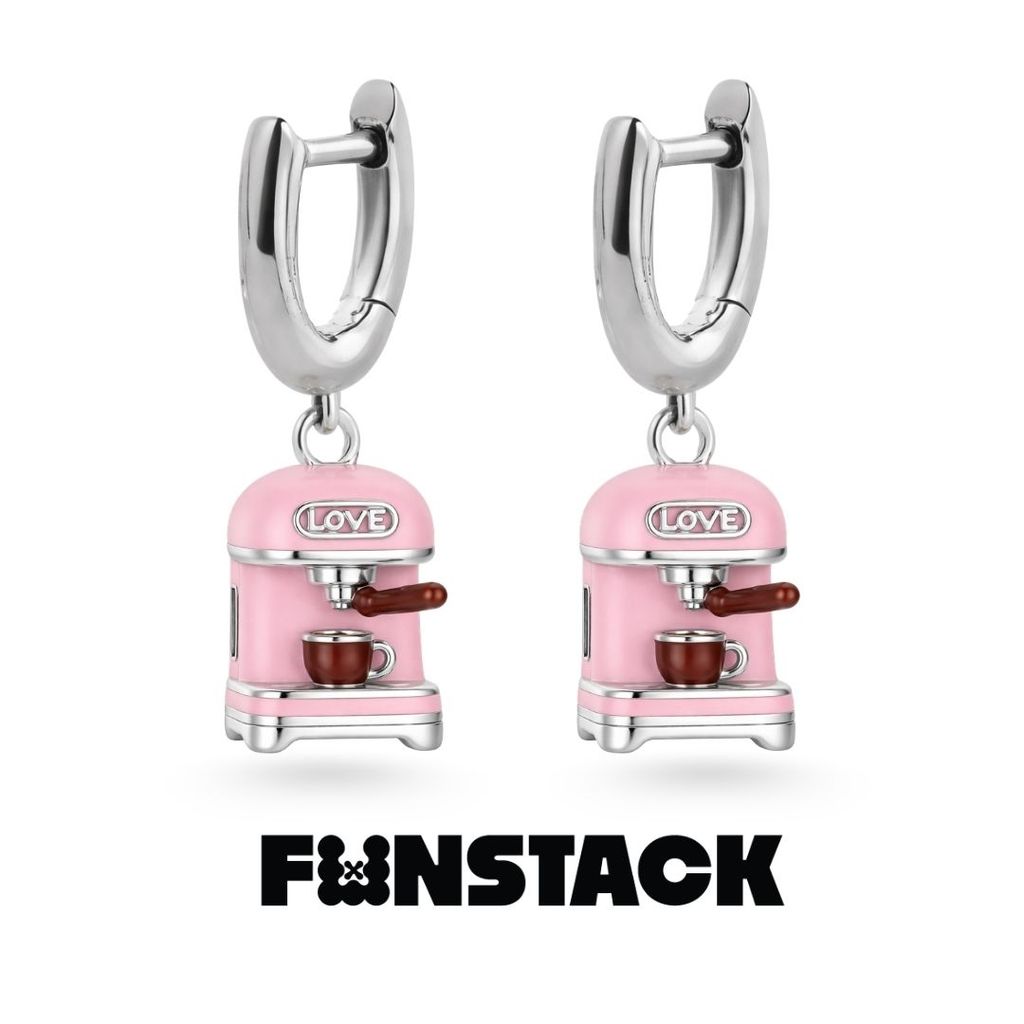 FUNSTACK ต่างหูห่วง Sugar Rush Pink Coffee Machine Silver Stainless Steel