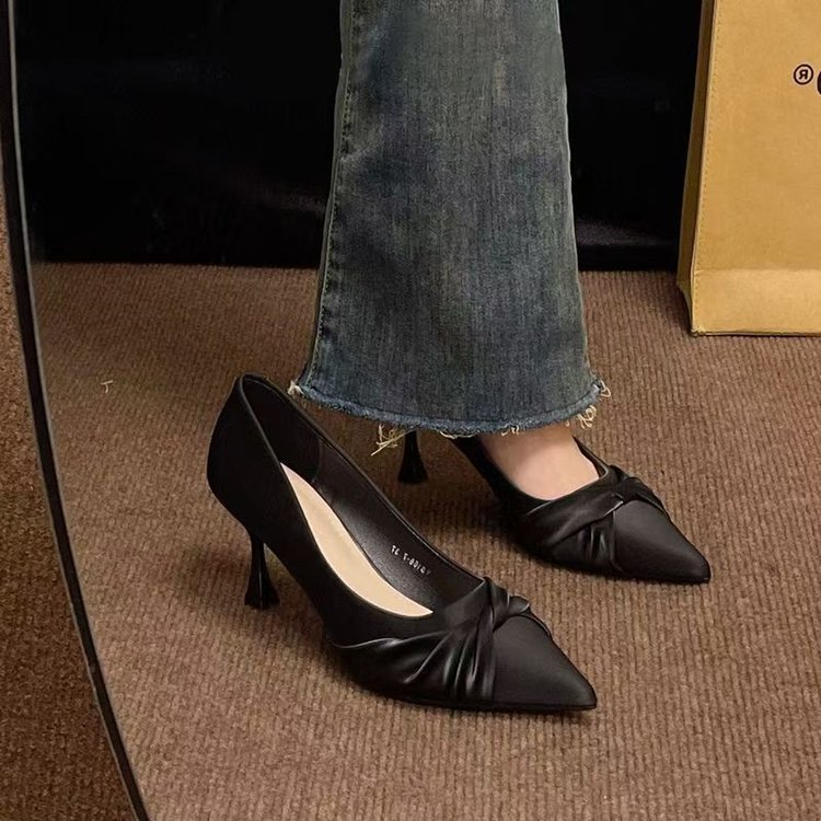 PU High Heel (6-8cm) Slip-On Stiletto Heel Rubber Pointed Toe Shoes Low-Top Shoes