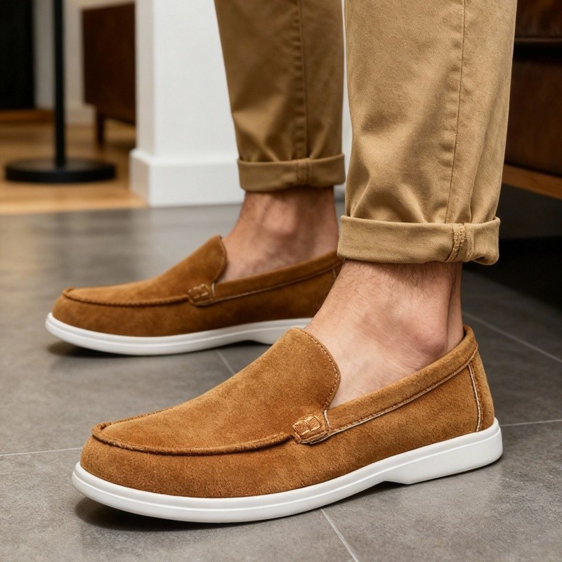 คุณภาพ Suede Man รองเท้าโลฟเฟอร์แฟชั่นผู้ชายรองเท้าลําลองคู่น้ําหนักเบาสบายขี้เกียจเดินขับรถรองเท้า