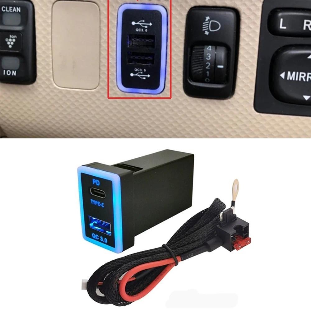 1PC Quick Charger Auto TYPE-C PD QC3.0 USB ฟิวส์อินเทอร์เฟซ Dual ซ็อกเก็ตใช้สําหรับ Toyota PRADO FJ 