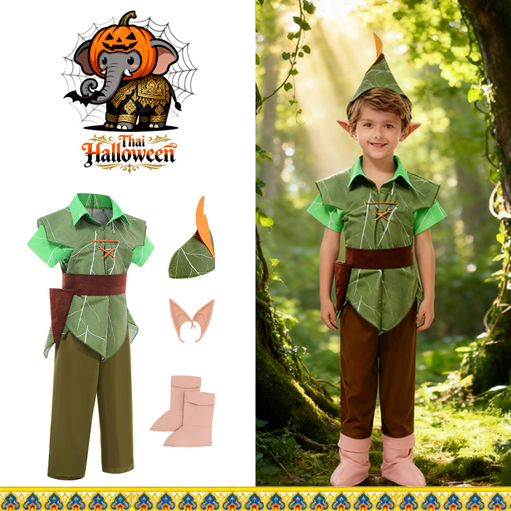 เด็ก Peter pan Cosplay Costumeเสื้อผ้าคลุมด้วยผ้า เด็กชาย ปาร์ตี้แฟนซีฮาโลวีนแต่งตัว อุปกรณ์ Genie