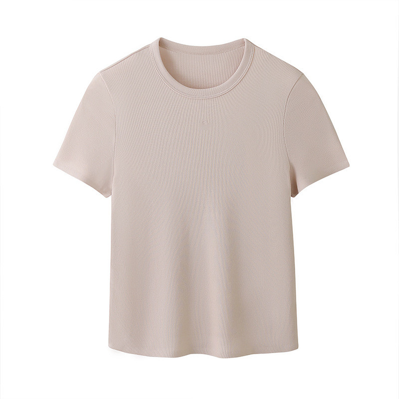 พร้อมสต็อก 2025 ฤดูใบไม้ร่วงใหม่สไตล์ บาง-พอดี ผอมลง ดูจดหมายรอบคอแขนสั้นเสื้อยืดผู้หญิง|MBE3TEE006