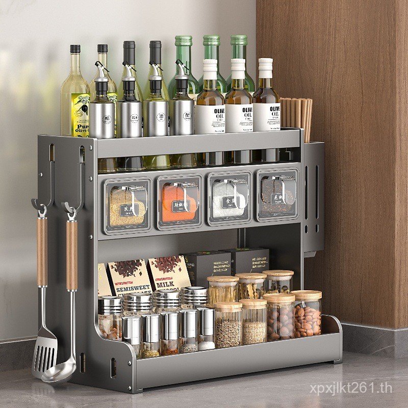 มัลติฟังก์ชั่เกลือชั้นวางมีดเคาน์เตอร์แร็คครัวเครื่องปรุงรสขวดสแตนเลสชั้นเก็บเครื่องปรุงรสการเจาะ-ฟร