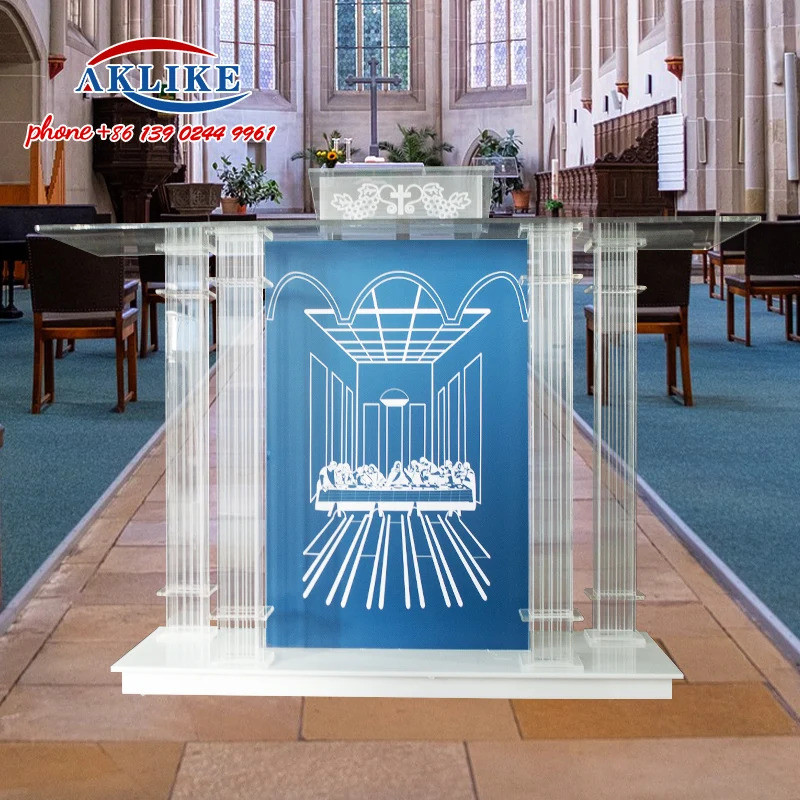 โมเดิร์นโพเดียมคริสตจักร Plexiglass Lectern เฟอร์นิเจอร์ที่กําหนดเองโปร่งใสอะคริลิค Pulpiit แผนกต้อน