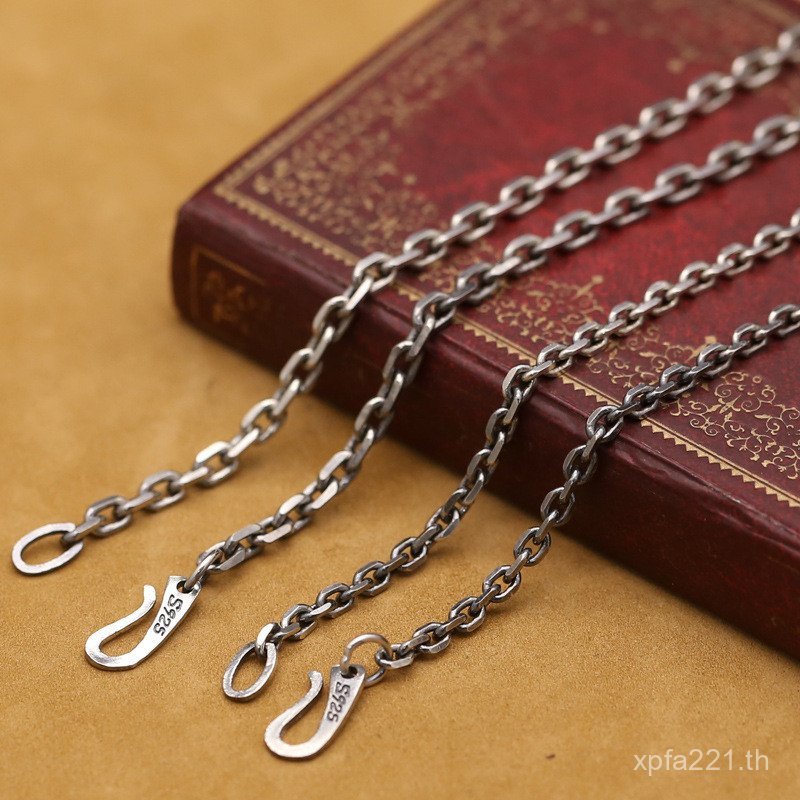 S925 ยาวโซ่เงิน Retro ขายส่ง All-Match เครื่องประดับ Tommy Horn Chain เงินสเตอร์ลิงสร้อยคอเงินไทยผู้