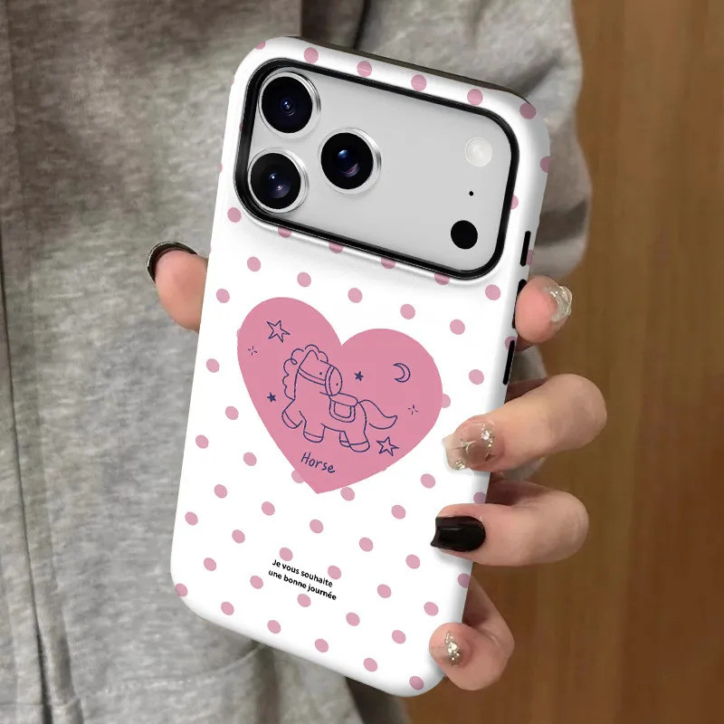 Polka Dot Love Pony เคสโทรศัพท์การ์ตูน Two-in-One Hard เหมาะสําหรับ iPhone 17promax 17pro 16promax 1