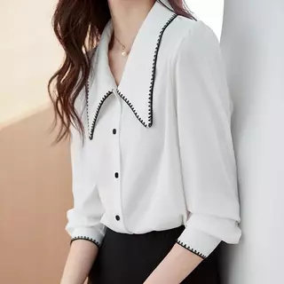 Red Berryเสื้อชีฟองแขนยาวคอปกปีเตอร์แพนรุ่นใหม่ปี 2025 สำหรับผู้หญิง ดีไซน์หรูหราและทันสมัย 99311