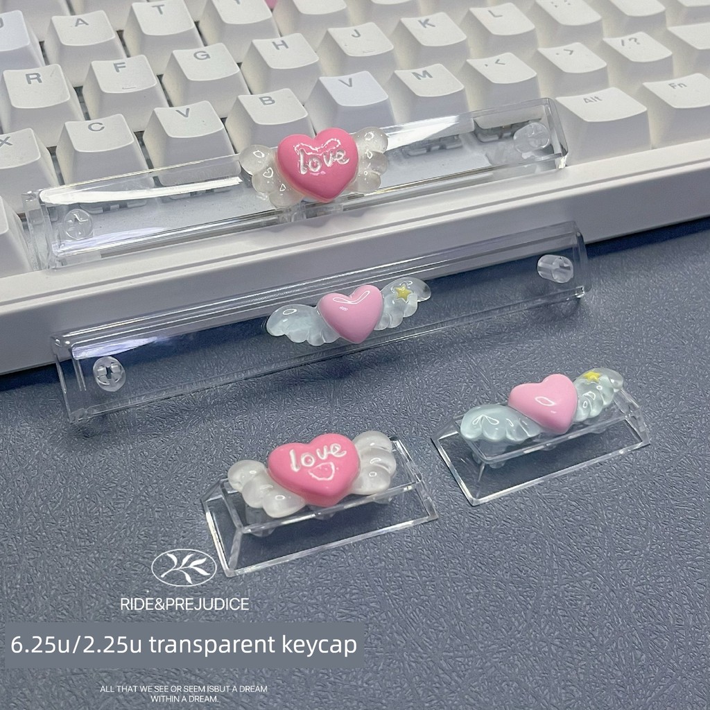 keycap ใส keycap ที่ไม่ซ้ํากัน Love Wings ปุ่มกดอวกาศโปร่งใส กรอก2.25u คีย์บอร์ดแบบกลไกหมวกโรงงานเดิ