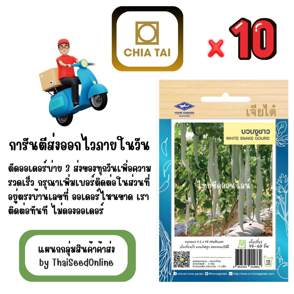 เจียไต๋ CTOP x 10 เมล็ดผักซองเจียไต๋ บวบงู สีขาว สินค้ายกแพ็ค