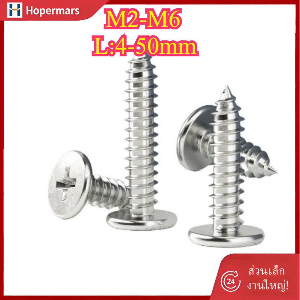 ✨ สกรู ชุบนิกเกิล /แฉก เกลียวปล่อย ปลายแหลม น็อต 304 Flat Head Phillip Tapping Screw /M2/M2.3/M2.6/M3/M3.5/M4/M5/M6  (HA-LR-TH-1)